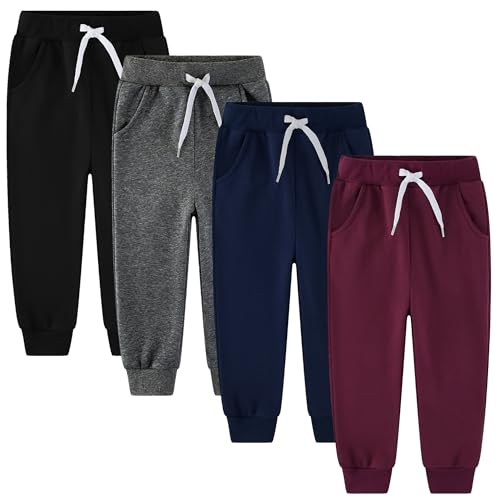 4 Pack Toddler and Kids Boys Fleece Sweatpants Joggers Athletic Active Soft Joggers Pants(No Pilling,No Fade)