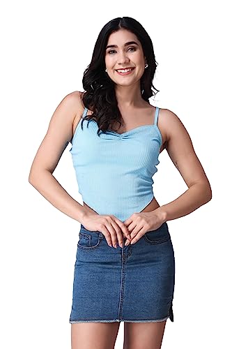 Image of POPWINGS Casual Strap Hankie Ribbed Crop Top for Women || Round-Neck Crop Top for Women || Sleeveless Crop Top for Women || Stylish Women Crop Top for Summer