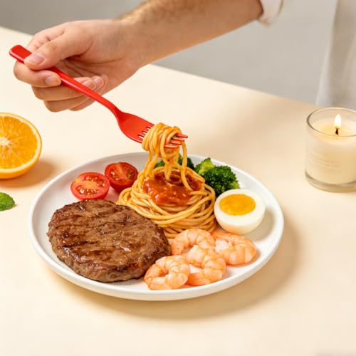 Image of MOACOCK 200 Count Red Plastic Silverware, Heavy Weight Plastic Forks Spoons Disposable Utensils Cutlery Set for Wedding Party Supplies Everyday Use