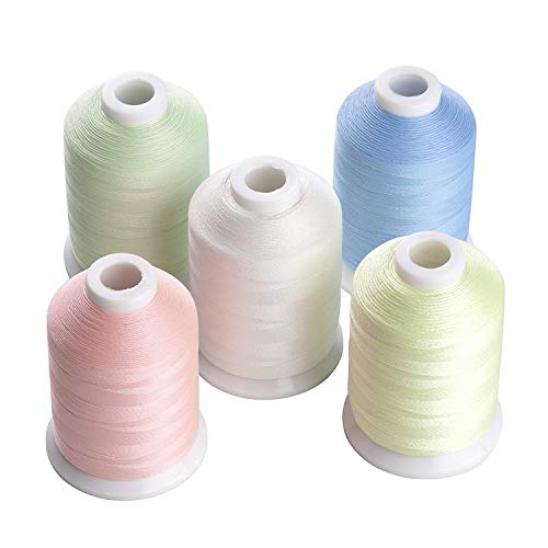 Simthread Glow in The Dark Machine Embroidery Thread 1000yards(1000M) 5 spools Set 30WT for Halloween Christmas Embroidery and Sewing Machines