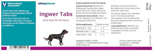 almapharm astoral Ingwer Tabs | 30 Tabletten | Ergänzungsfuttermittel für Hunde zur Stabilisierung der Magenperistaltik | Gegen Reisekrankheit bei Hunden auf Autofahrten