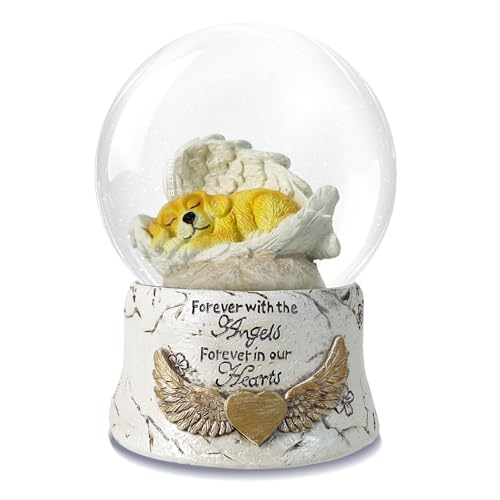 Aobaks Angel Dog Music Snow Globe, Christmas Indoor Decor, Golden