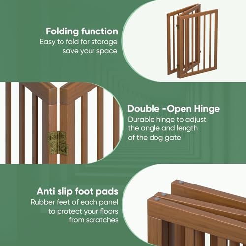Dog Gates for Doorways, Tall Dog Gate Indoor, Foldable Pet Gates for Doorways Bedroom, Freestanding Puppy Gate with Metal Support Feet, Room Divider,3 Panels (Walnut) - Image 4