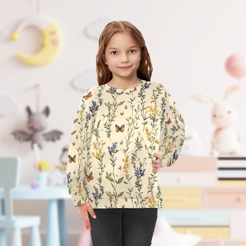 JUNZAN Retro Butterflies Herbs Beige Little Kids Sweatshirt Hoodie Long Sleeve Boys Sweat Shirt Party 4T 5
