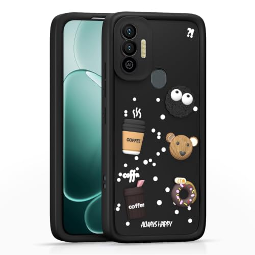 Image of Bintage Cute Fun Taddy Cartoon 3D Ball Bear Milk Cake Coffee Silicon Case Full Body & Camera Protection Back Cover Compatible for Tecno Spark 7T - Black