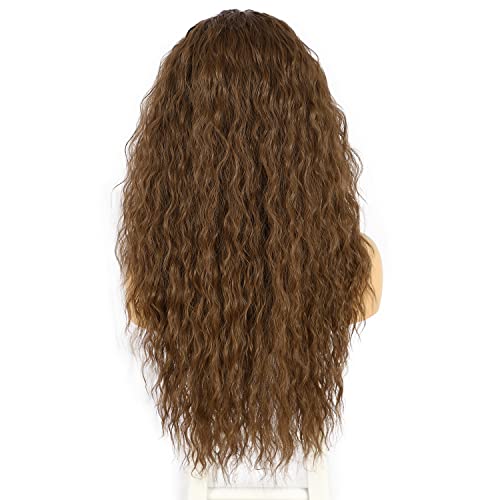 Sapphirewigs Curly Headband Wig Golden Brown Synthetic Hair Loose Water Wave Headband Wigs for Women Glueless 150% Density 26 inch - Image 2