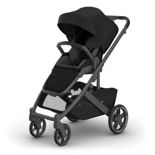 Image of UPPAbaby Cruz V3 Stroller - from Birth + Car Seat Compatible - Full-Size, Reversible Seat - Infant Insert, Bug and Rain Shields Included - James (Black /Carbon Frame /Black Leather)