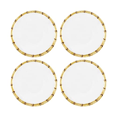 UPware Bamboo Melamine Round Dessert Plates, Small Serving Plates, for Appetizer, Snacks, and Side Dishes, White, 6 Inch, Set of 4