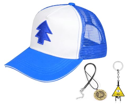 Kusilop Dipper Hat Embroidered Blue Dippers Hat Baseball Cap with Bill Cypher Necklace Keychain