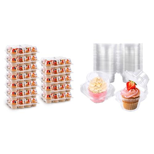 Bundle of 12 Count Cupcake Containers and 200 Pack Individual Cupcake for Cupcakes, BPA Free, Standard Size