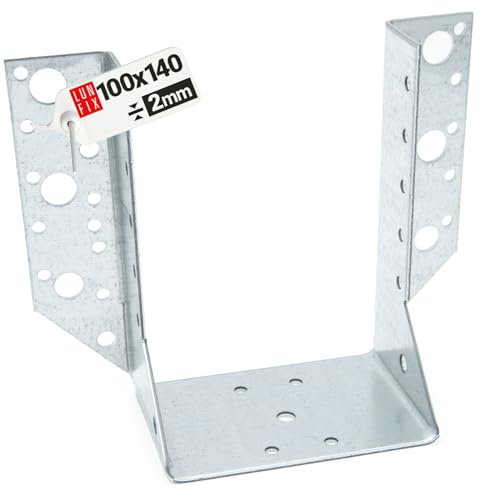 Supporto trave legno 100x140 mm Tipo A, staffa zincata 2 mm, connettore legno e staffe angolari per travi, staffa per carpenteria e costruzione legno, sabot trave in acciaio galvanizzato Lun Fix