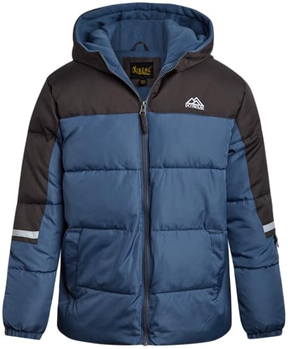 Image of iXtreme Boys Puffer Jacket - Wind and Water Resistant Warm Outerwear Boys Winter Coat with Polar Fleece Lining, Size 14-16, Dark Blue/Grey