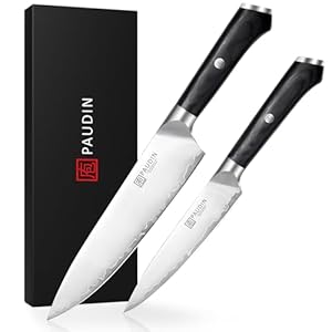 PAUDIN Messerset 2 teilig Küchenmesser Set Kochmesser 20 cm und Allzweckmesser 12,7 cm profi scharf aus hochwertigem Edelstahl mit ergonomischem Holzgriff