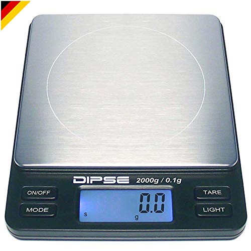 Dipse Digitale Laborwaage TP-2000 x 0,1 - Feinwaage mit 0,1g genauer Auflösung Digitalwaage bis 2000g / 2 kg Wägebereich 2000 x 0,1g, Farbe Schwarz