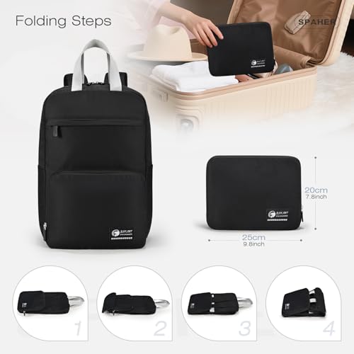 SPAHER Pieghevole Zaino Bagaglio a Mano 40x20x25cm Ryanair Zaino da Viaggio Aereo Piccolo Donna Uomo 20L per Lavoro Scuola Zainetto Porta Pc 14 Pollici Backpack Impermeabile, Nero - Immagine 3