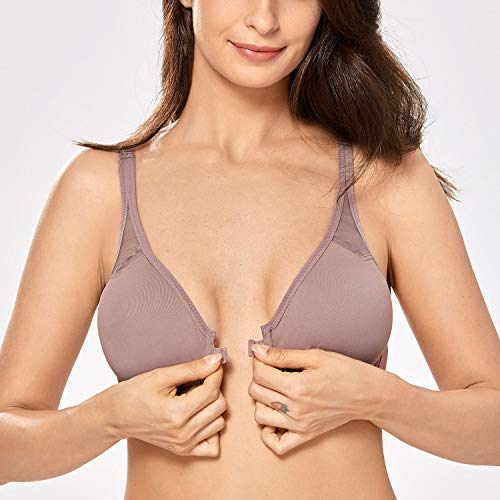 Image of DELIMIRA Women's Front Closure Racerback Bras Plus Size Full Coverage Supportive Underwire Plunge Unlined Bra