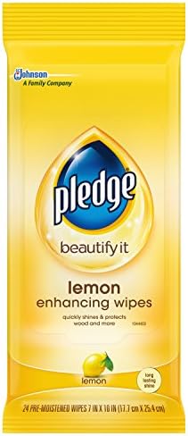 Pledge Multi-Surface Furniture Polish Wipes, Works on Wood, Granite, and Leather, Cleans and Protects, Lemon, Pack Of 2 - (24 Total Wipes)