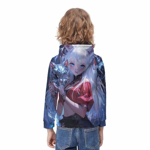 Sweat à capuche imprimé 3D chat pull sport unisexe décontracté 12-14 ans - 3