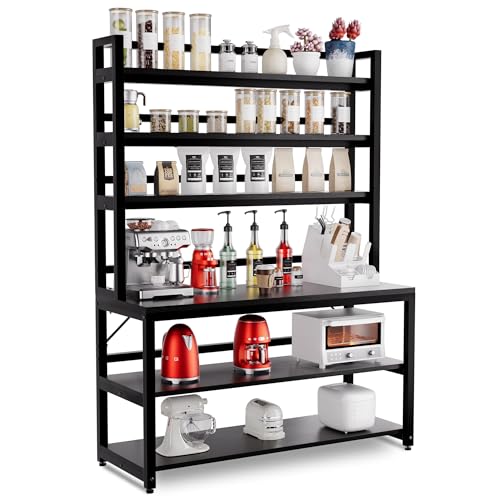 Image of Aquzee Large Bakers Rack for Kitchens, 47in Wide 6 Tiers Kitchen Stand