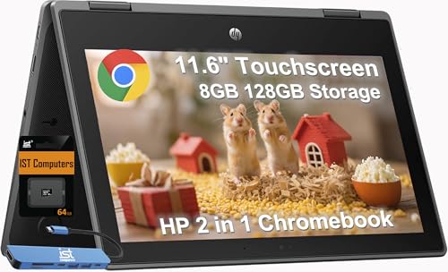 HP Chromebook Pro X360 Fortis 2-in-1 Flip Laptop & Tablet (11.6" Touchscreen, Intel CPU, 8GB RAM, 64GB + 64GB SD), Home, Students, Chrome OS (Renewed)