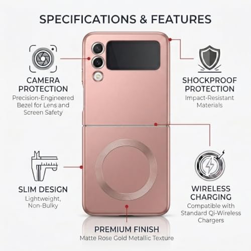 Image of amazon basics Premium Mag-Safe Case for Samsung Galaxy Z Flip 3 5G | Shockproof & Anti-Scratch Cover | Soft Silicone with Wireless Charging | Camera Lens Guard - Rose Gold
