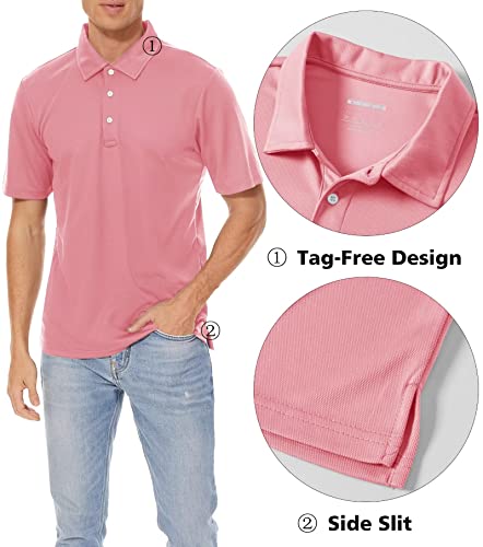 Magcomsen Mens Fishing Shirts Short Sleeve Polo Shirts For Men T Shirts For Men Golf Polos For Men Dad Shirts Office Casual Work Shirts Golf Polo Shirts For Men Grey Pink #TOP3