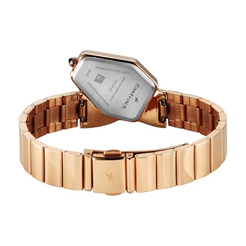 Image of Fastrack Wild Viper-Inspired Unique Shaped Green Dial IP Rose Gold Stainless Steel Strap Watch for Women - 6323WM01