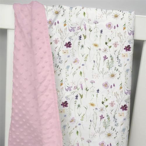 Image of Mink Baby Girls Blankets Pink Purple Floral, Watercolor Wildflower Soft Double Layer Dotted Backing Receiving Swaddle, Flower Newborn Infant Toddler Nursery Crib Bedding Shower Gift 30 x 40 In