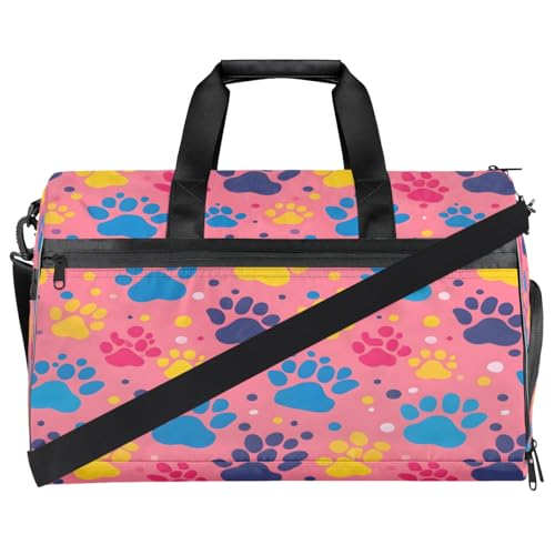 Gym Bag for Men & Women with Shoe & Wet Compartment - Duffel Bags for Travel, Sports, Fitness,Workout Dog Footprints Multi-color Sports Bag2