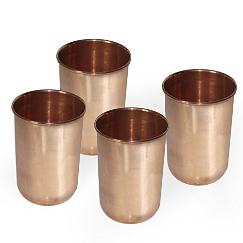 Prisha India Set of 4, Drinkware Copper Tumbler Glasses for Ayurveda Healing