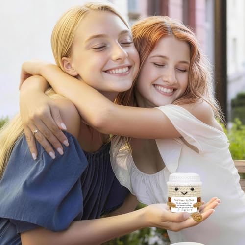 HUKUMA Pocket Hug Kaffee, Positive Geschenke Kaffee Kuscheltier, Gehäkeltes Emotional Support Geschenk, Gehäkelte Glücksbringer, Geschenk für Geburtstag Weihnachten Neujahr