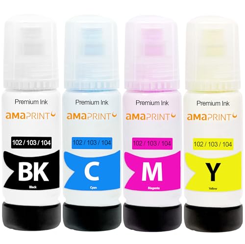 Amaprint 4 XL Tinta Compatible con Epson 102 103 104 para EcoTank ET 2700 2750 2751 2756 2800 2850 2856 3700 3750 3850 4750 4800 4850 4856 15000 Workforce ST 2000 2100 3000 4000 4100 (280ml)