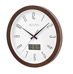 Bulova Clocks C 5007 Dateline 14 ” Atomic Wall Clock – Espresso Pine Wood Case, Glass Lens, Dual