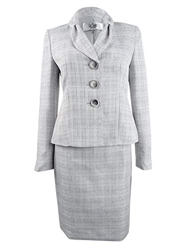 Le Suit Womens Professional Office Skirt Suit Gray 14