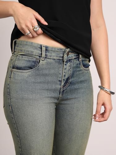 Image of Urbano Fashion Women's Mid Rise Bootcut Washed Jeans Stretchable