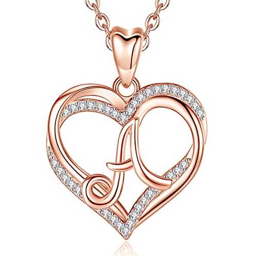 INFUSEU Collares con inicial de corazón para mujeres y niñas, joyería de letras A-Z, regalos románticos para ella, cadena de 20 pulgadas, Latón, Circonia cúbica