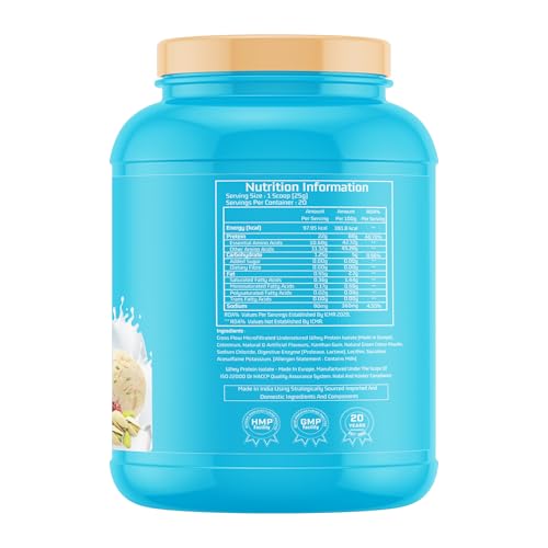 Image of Myfitness iWhey H2O | 88% Protein Per Serving | 100% Whey Protein Isolate | Added Colostrum | Added Digestive Enzymes | Whey Protein Powder (Kesar Pista Kulfi, 500g (20 servings))