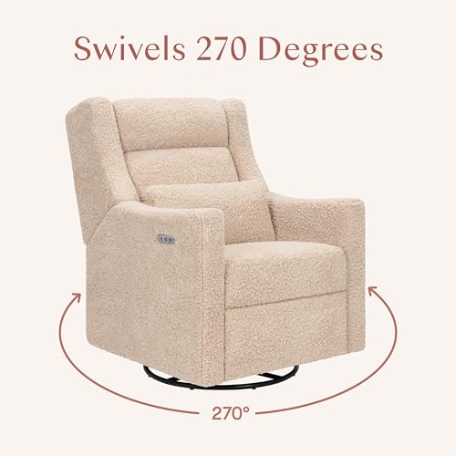Image of Babyletto Kiwi Plus Electric Recliner Glider in Chai Shearling | GREENGUARD Gold & CertiPUR-US Certified - Power Recliner Rocking Nursery Chair w / USB Ports - 270 Swivel