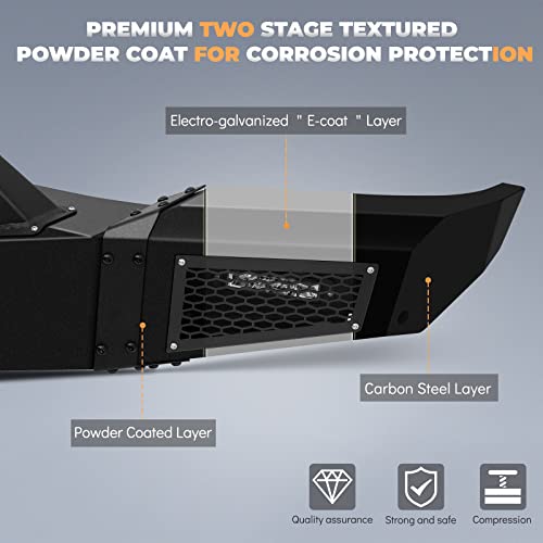 FINDAUTO Front Bumper & Rear Bumper Combo Fit for 1987-2006 for Jeep Wrangler TJ Upgraded Textured Black Rock Crawler Bumper with Winch Plate & LED Light and D-Rings - Thumbnail 4