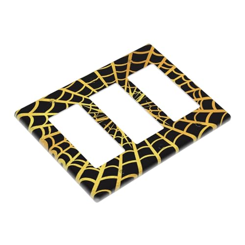 Decorative Outlet Covers Black Background with Golden Spiderweb Spider 3 Gang Outlet Cover Wall Plate Triple Rocker Light Switch Cover Plate Switch Plate Covers for Home Decor