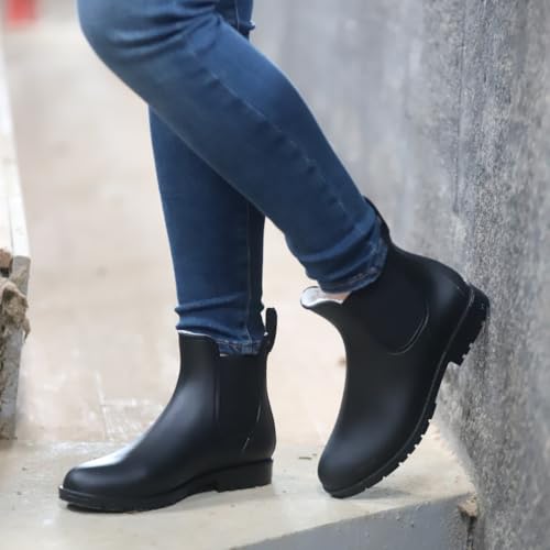 RL24 - Winter Jodhpur Gummistiefeletten Basicline – Gummistiefel Damen & Herren – wasserdichte Stiefeletten mit Teddyfutter – Regenstiefeletten in schwarz – Chelsea Boots in Größe 39