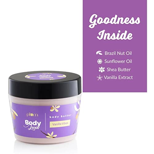 Plum Vanilla Body Butter For Dry Skin, With Shea Butter & Sunflower Oil, Deep Moisturizing Body Cream Lotion With Brazilian Seed Oil & Vitamin E, Non Sticky & Mineral Oil Free, 7.05 Oz #TOP5