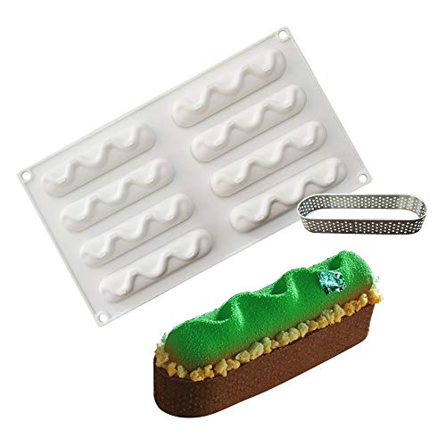 enduo Molde de Silicona para pudín de Chocolate, praliné, Herramienta crujiente de elipse de Acero Inoxidable, Molde de Arena rápida de 8 Orificios