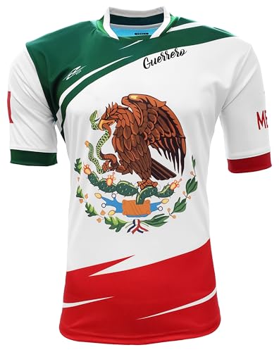 Mexico Soccer Jersey, Adult Short Sleeve, Tricolor National Team Design, Lightweight Polyester Mexico States (US, Alpha, X-Large, Regular, Regular, Guerrero)