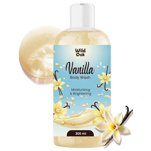 Image of WildOak Vanilla Body Wash | 300ml | Brightening, Hydrating & Gentle Exfoliating with Hyaluronic Acid, Collagen Peptides & Ceramides | Cleanser with Mandelic Acid & Probiotics for Soft, Smooth & Radiant Skin