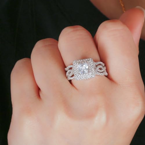 1ct Princess Cut Cubic Zirconia Engagement Ring for Women, Sterling Silver Wedding Band Set with Rhodium Plating, Size 6-11, Hypoallergenic, Gift for Her (Anniversary, Proposal, Valentine’s Day)2