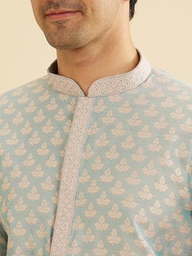 Image of Manyavar Men's Viscose Blend Digital Leaf Print Kurta Set (2pcs)