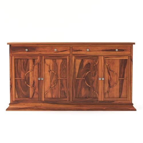 GADWAL FURNITURE Solid Sheesham Wood Wooden Sideboard Storage Cabinet & Chest of Drawer : Ideal for Living Room and Bedroom with 2 Drawers and 4-Shelf Storage (Colton, Honey Finish)