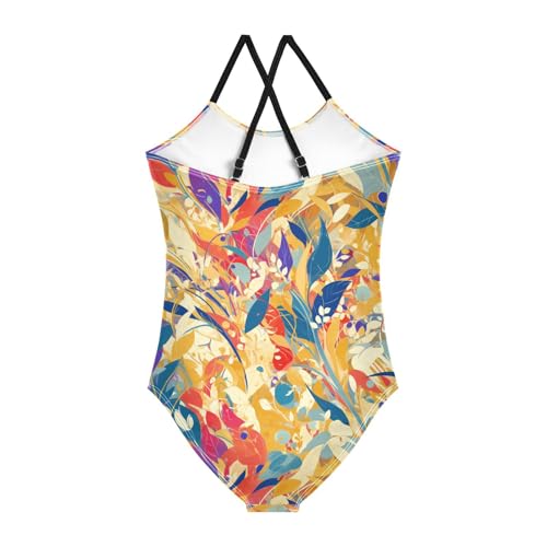KLL Vintage Floral Pattern Modern Oil Painting Toddler Girl 1 Piece Swim Suit Beach Swimwear Adjustable Shoulder Strap Cute2
