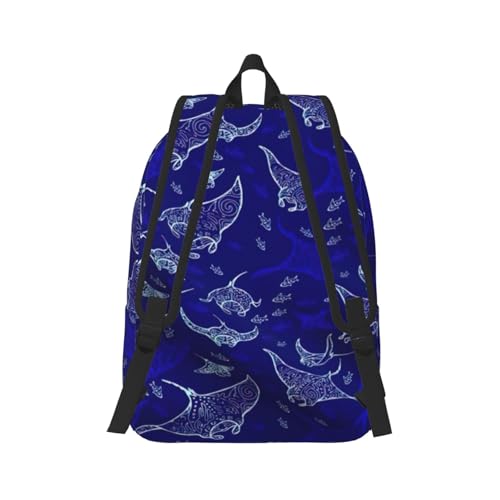 Sac à dos décontracté en toile avec compartiment ordinateur imprimé poisson - 3